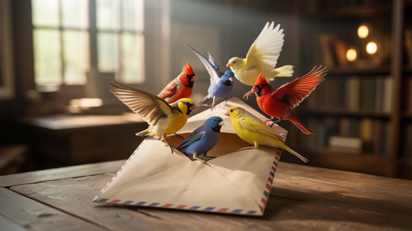 Close-up of Colorful Birds on a Tan Envelope