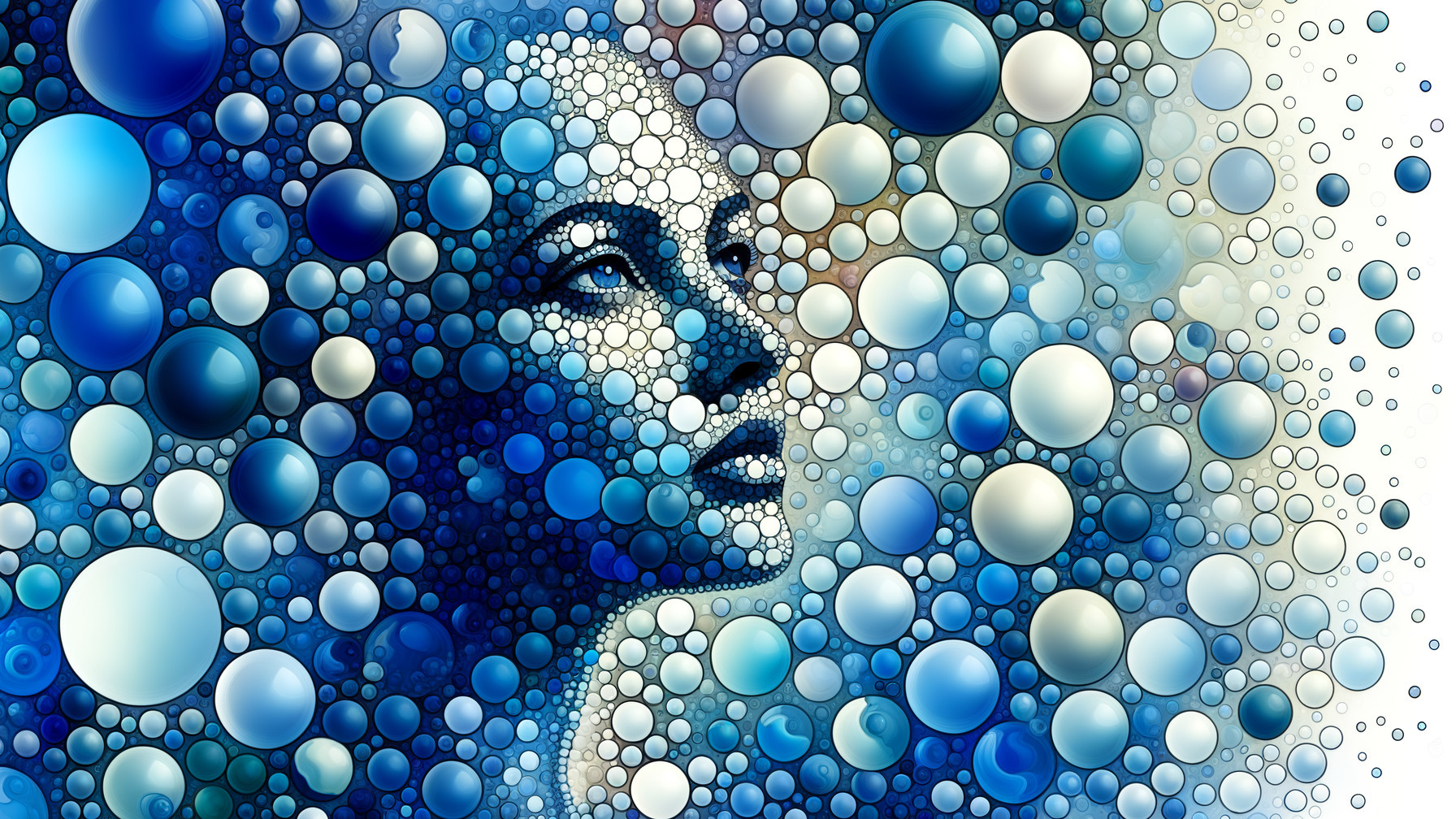 Blue Woman's Face with Textured Circular Background