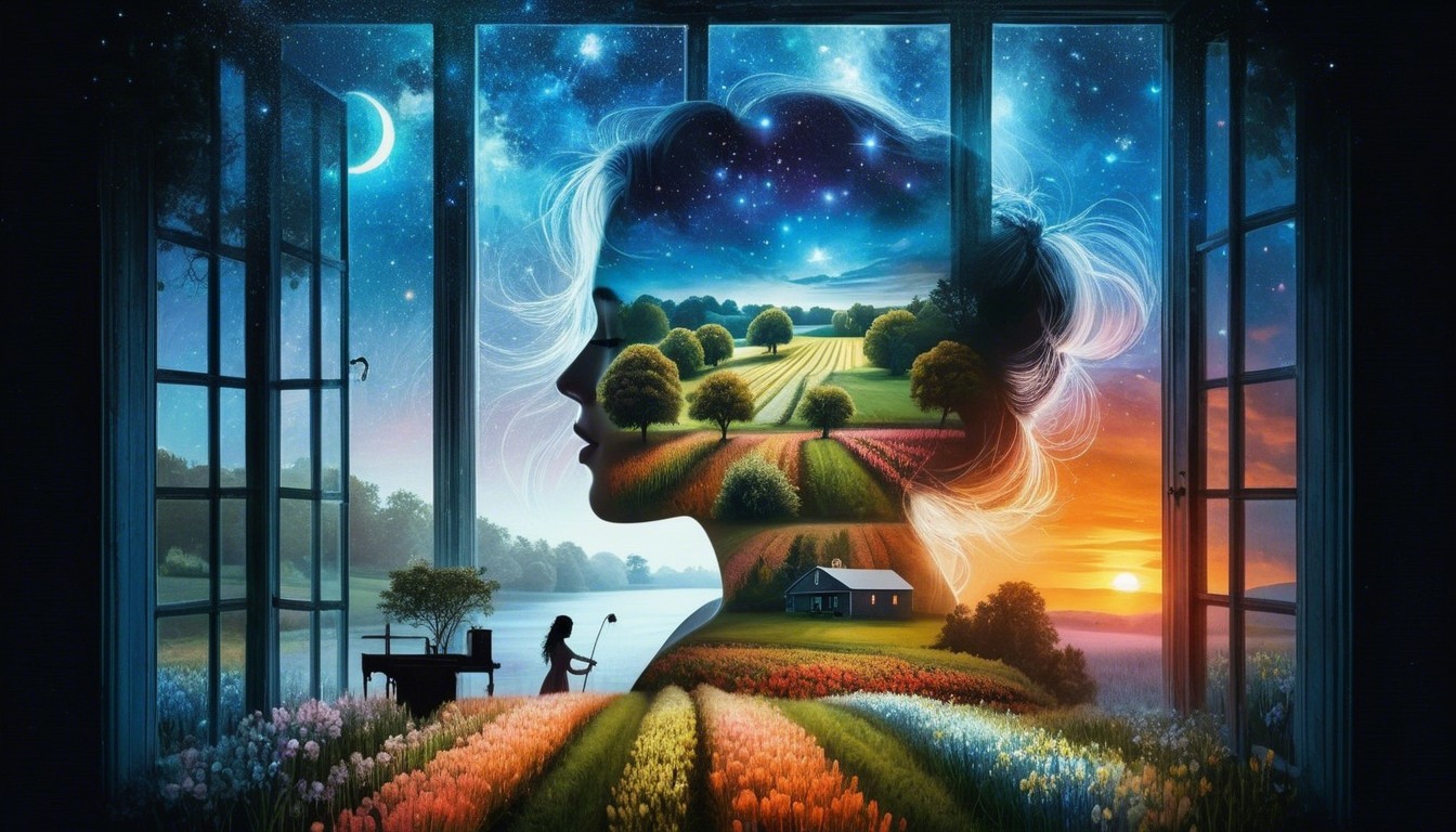 Surreal Landscape of Woman's Silhouette and Nature