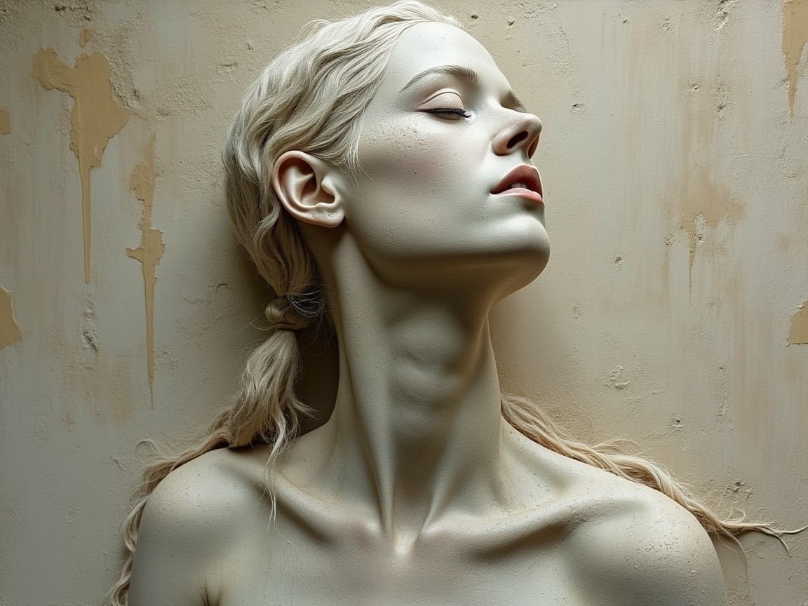 Lifelike sculpture of a woman with delicate features