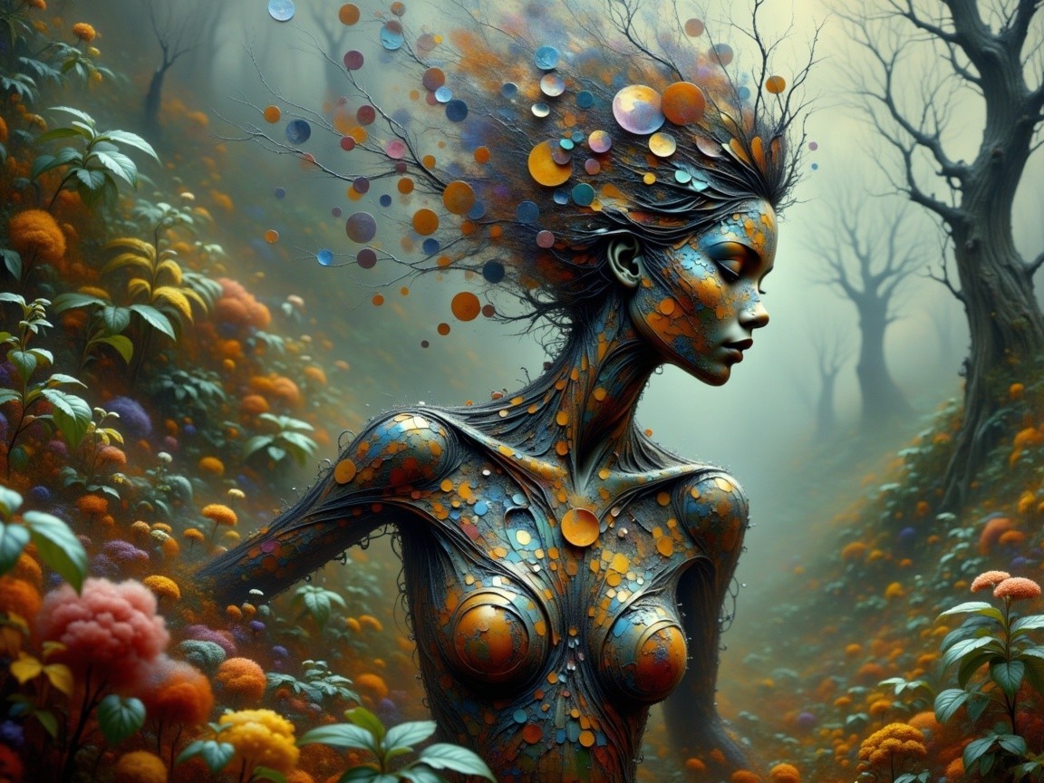 Surreal Figure in Vibrant Otherworldly Landscape