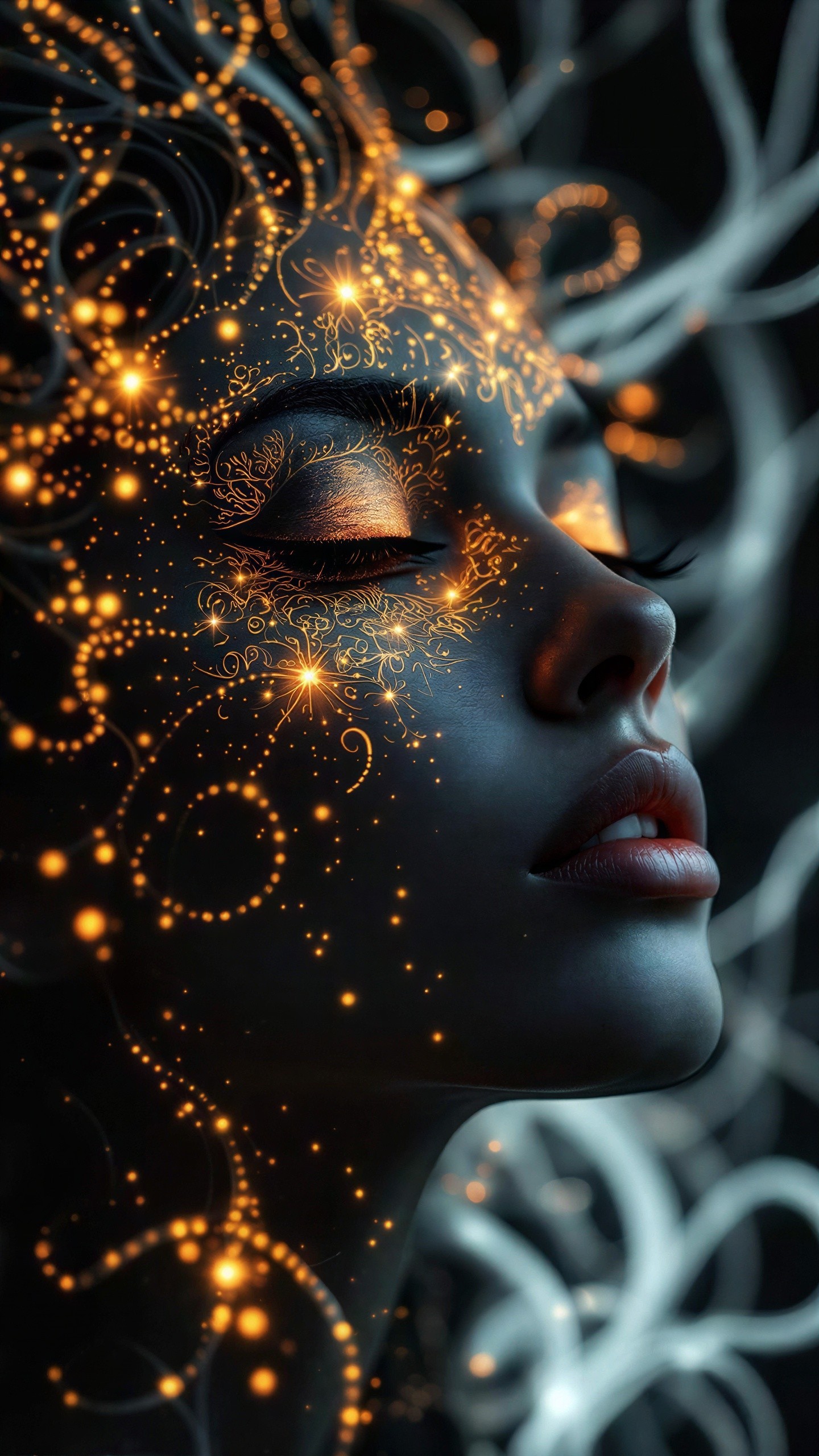 Magical Portrait of a Woman with Golden Patterns