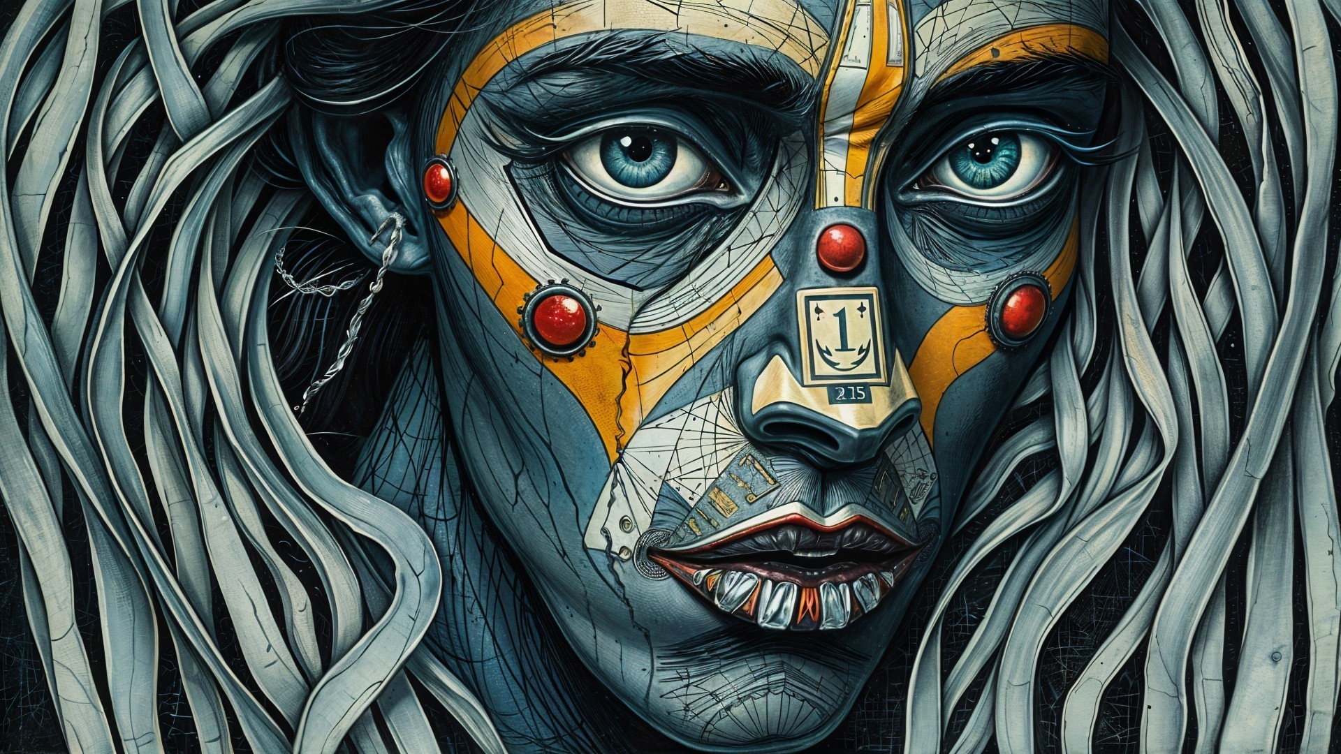 Surreal Portrait with Geometric Designs and Bold Colors
