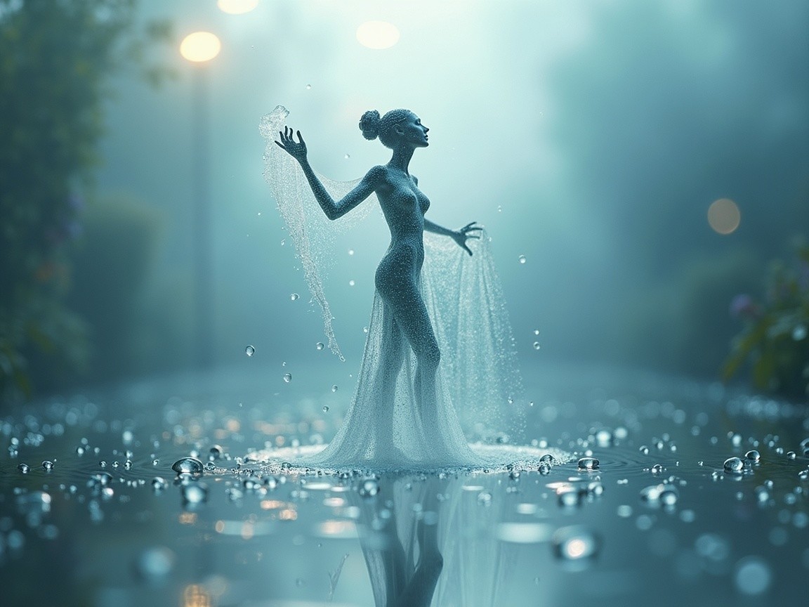 Ethereal Water Nymph in a Misty Pool Scene