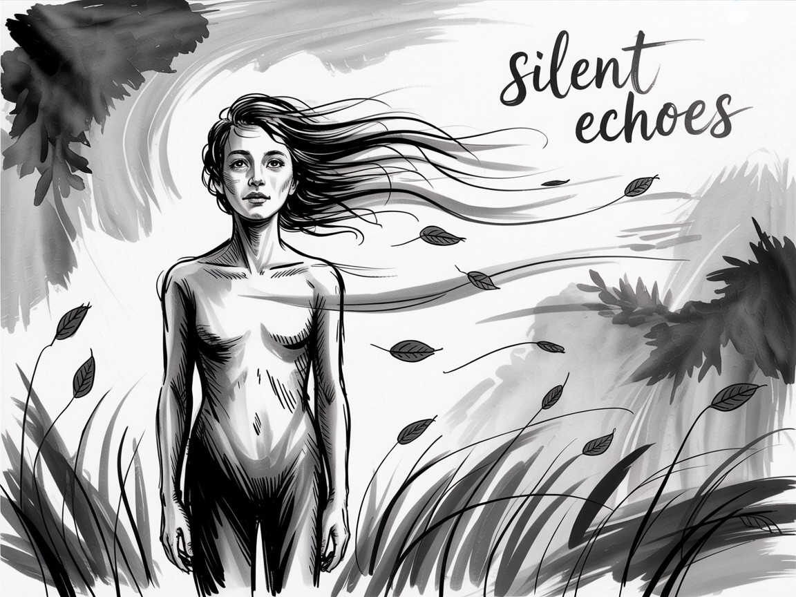 Monochromatic Illustration of a Serene Woman in Nature