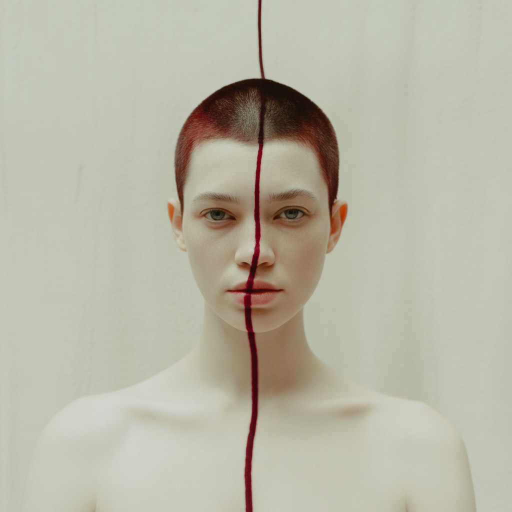 Portrait of a Person Highlighting Duality and Emotion