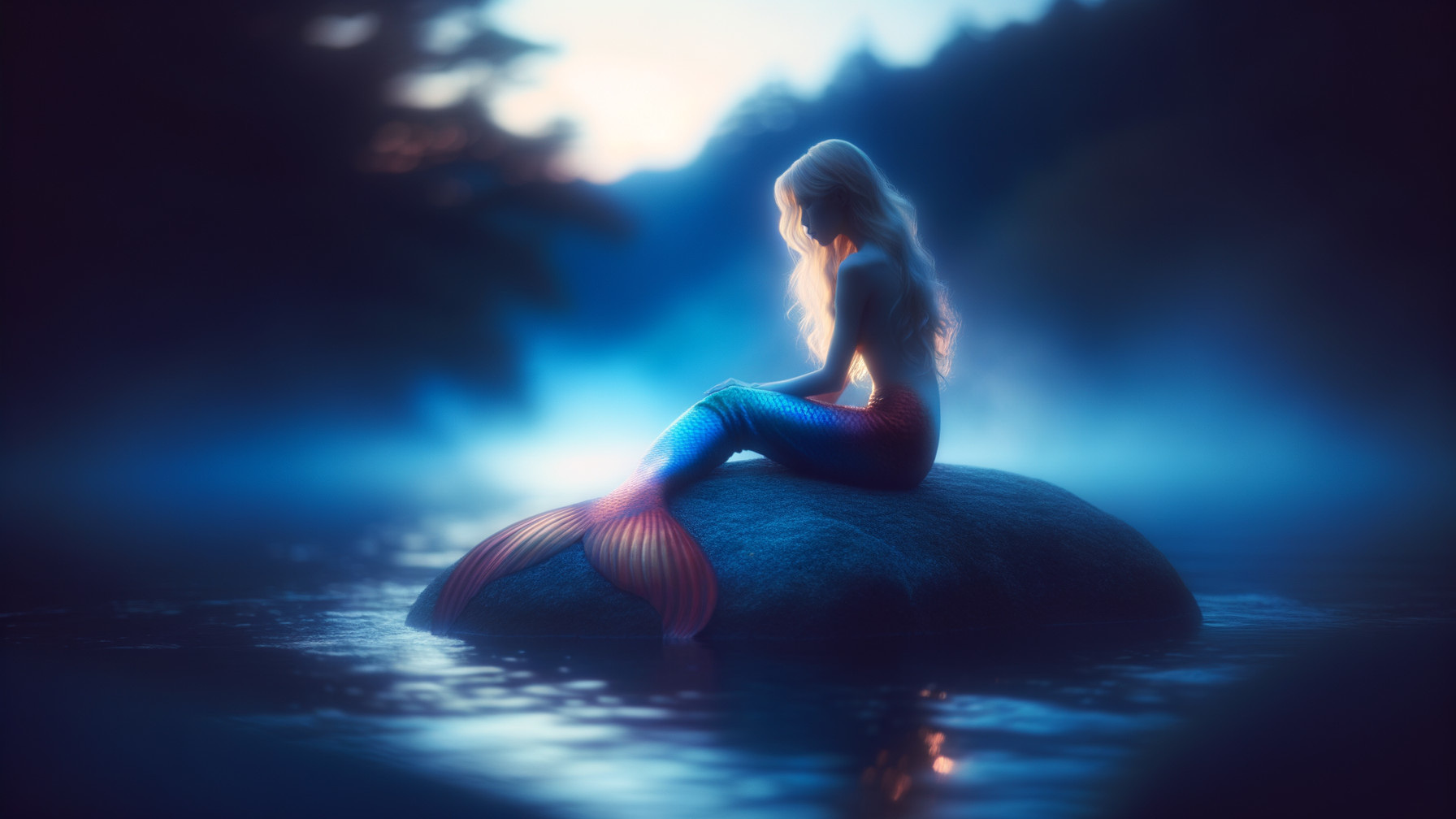 Mermaid on a Rock in a Misty Enchanted Setting