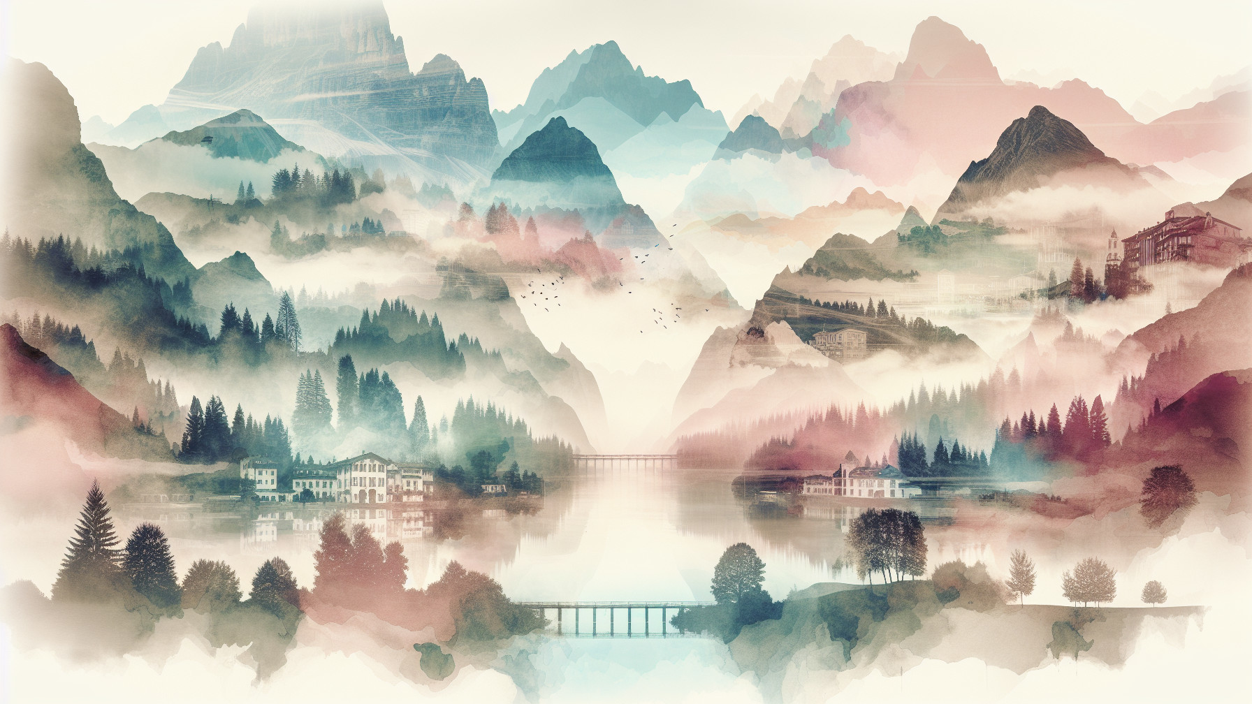Serene Landscape of Misty Mountains and Calm Lake