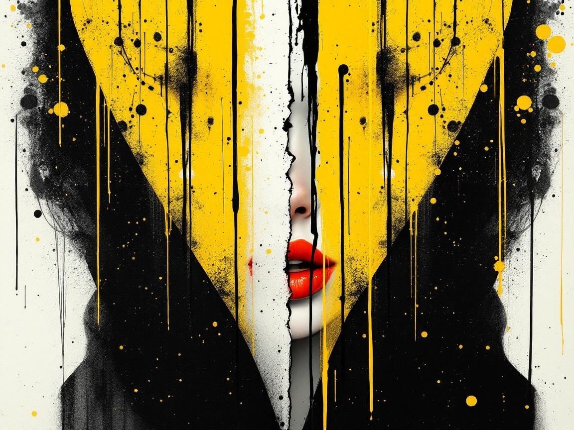 Abstract Heart and Lips Artwork with Bold Colors