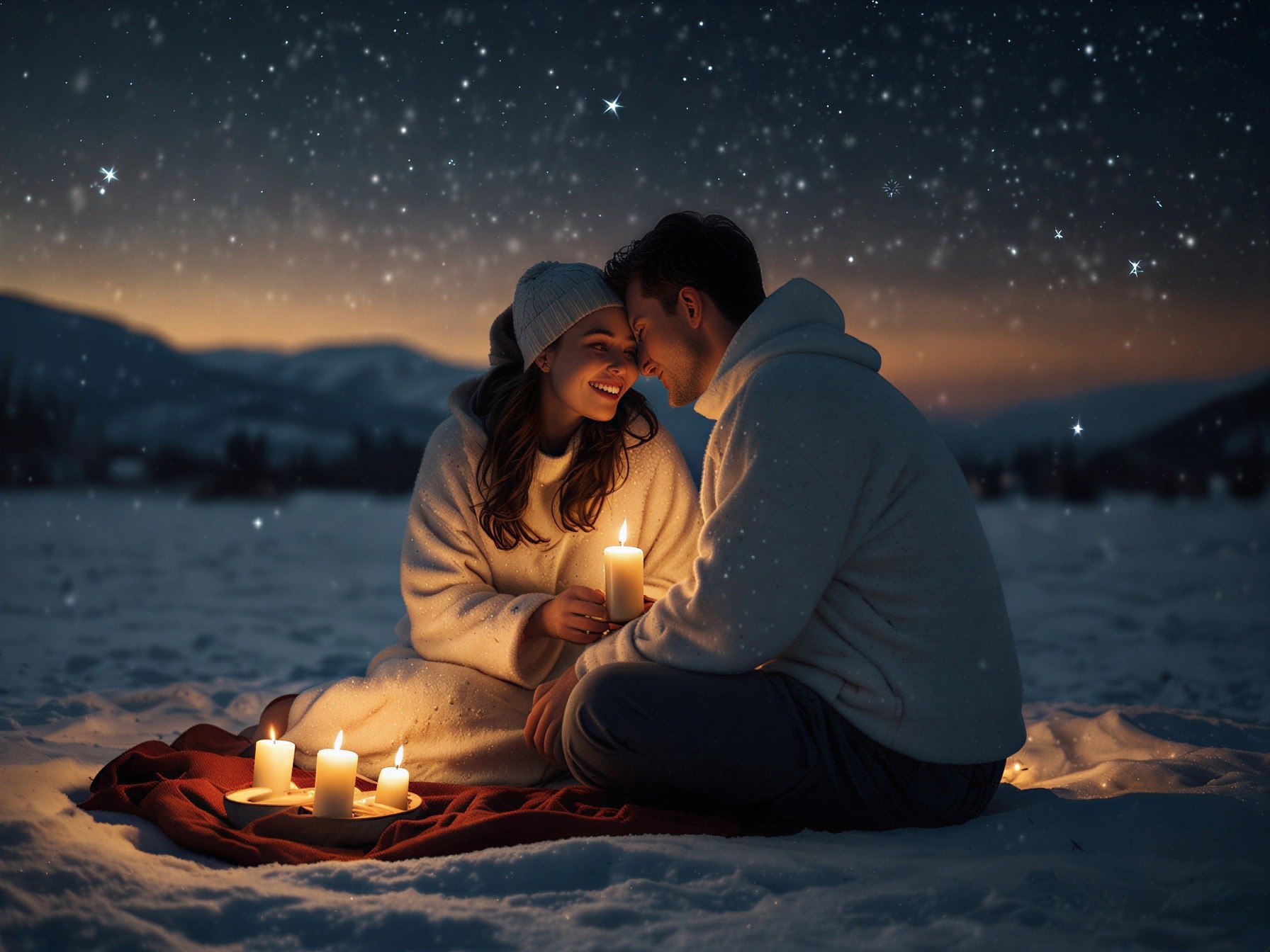 Cozy Winter Scene of a Couple in the Snow