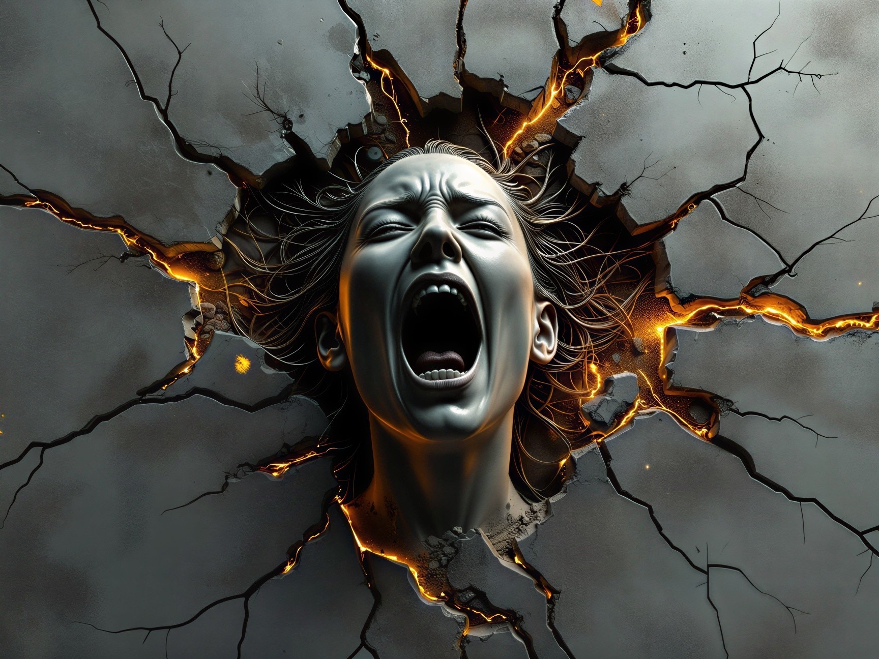 Dramatic Hyper-Realistic Woman's Face in Anguish