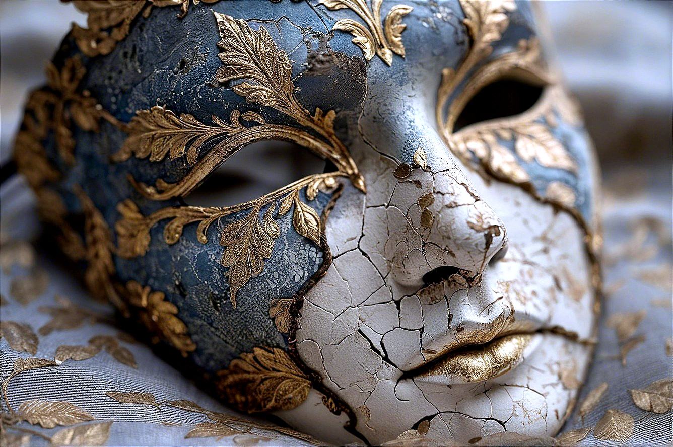 Detailed Venetian Mask on Silk Fabric Background