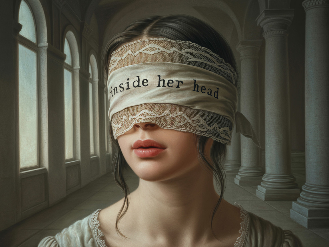 Woman with Lace Blindfold in Architectural Setting
