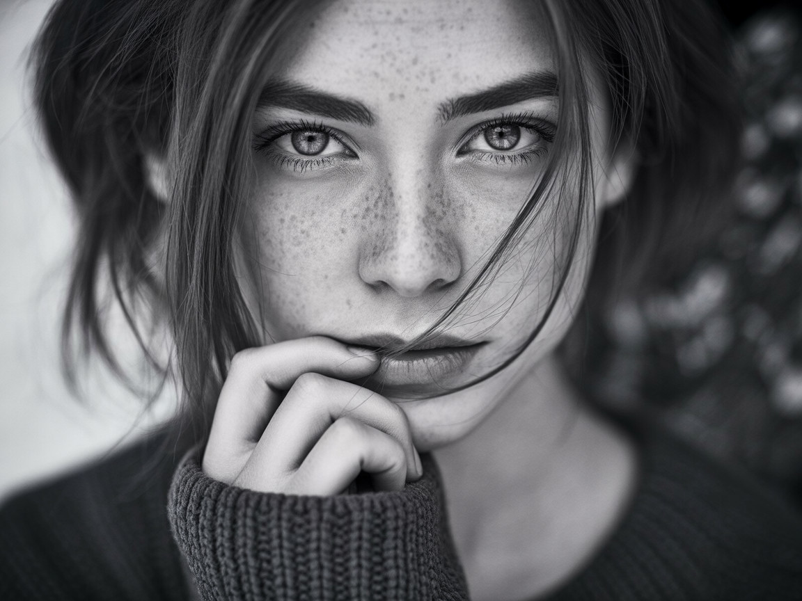 Close-up Portrait of a Young Woman with Freckles