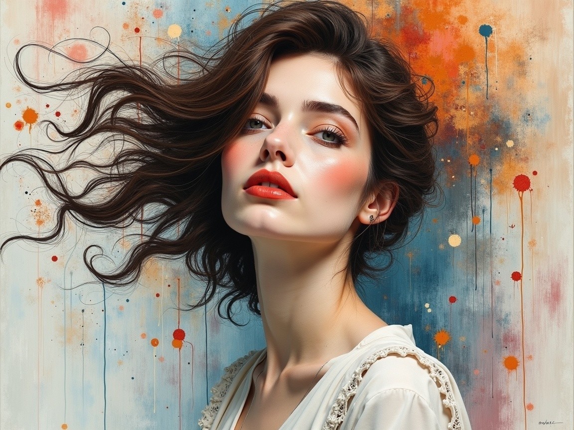 Close-up Portrait of a Young Woman with Vibrant Background