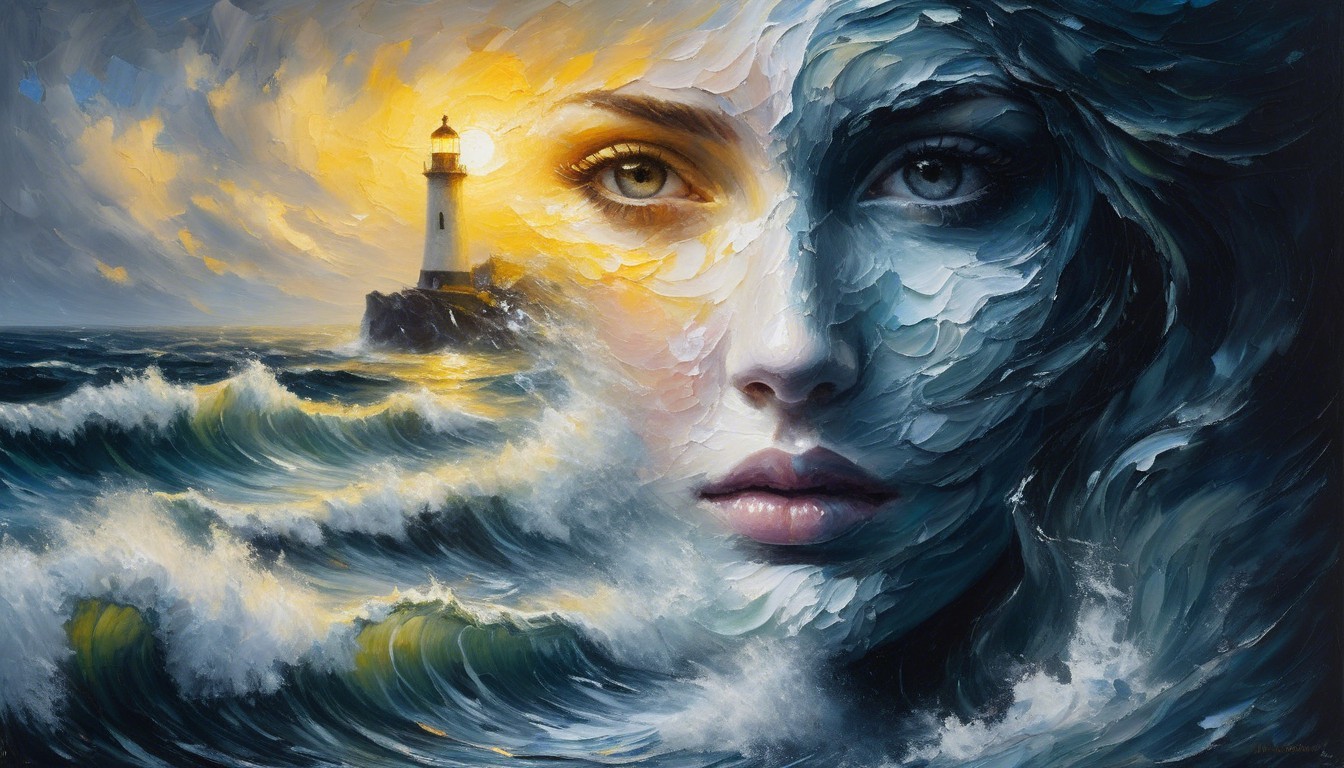 Fusion of Woman's Face and Ocean Waves in Artwork