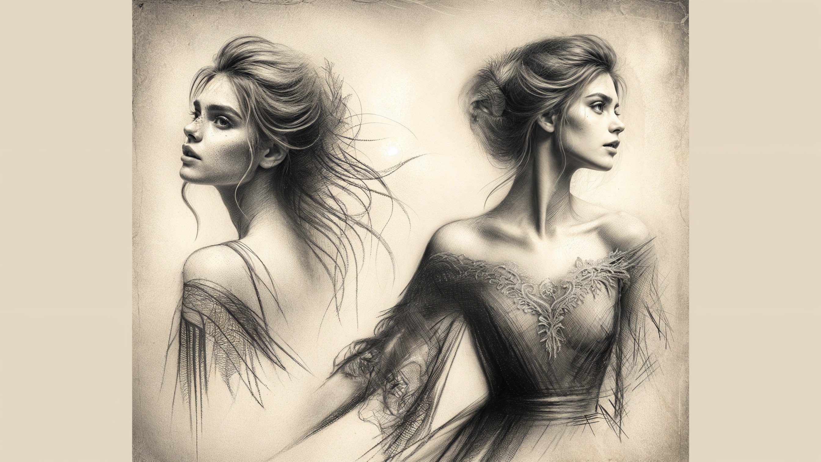 Artistic Sketch of a Thoughtful Woman's Portrait