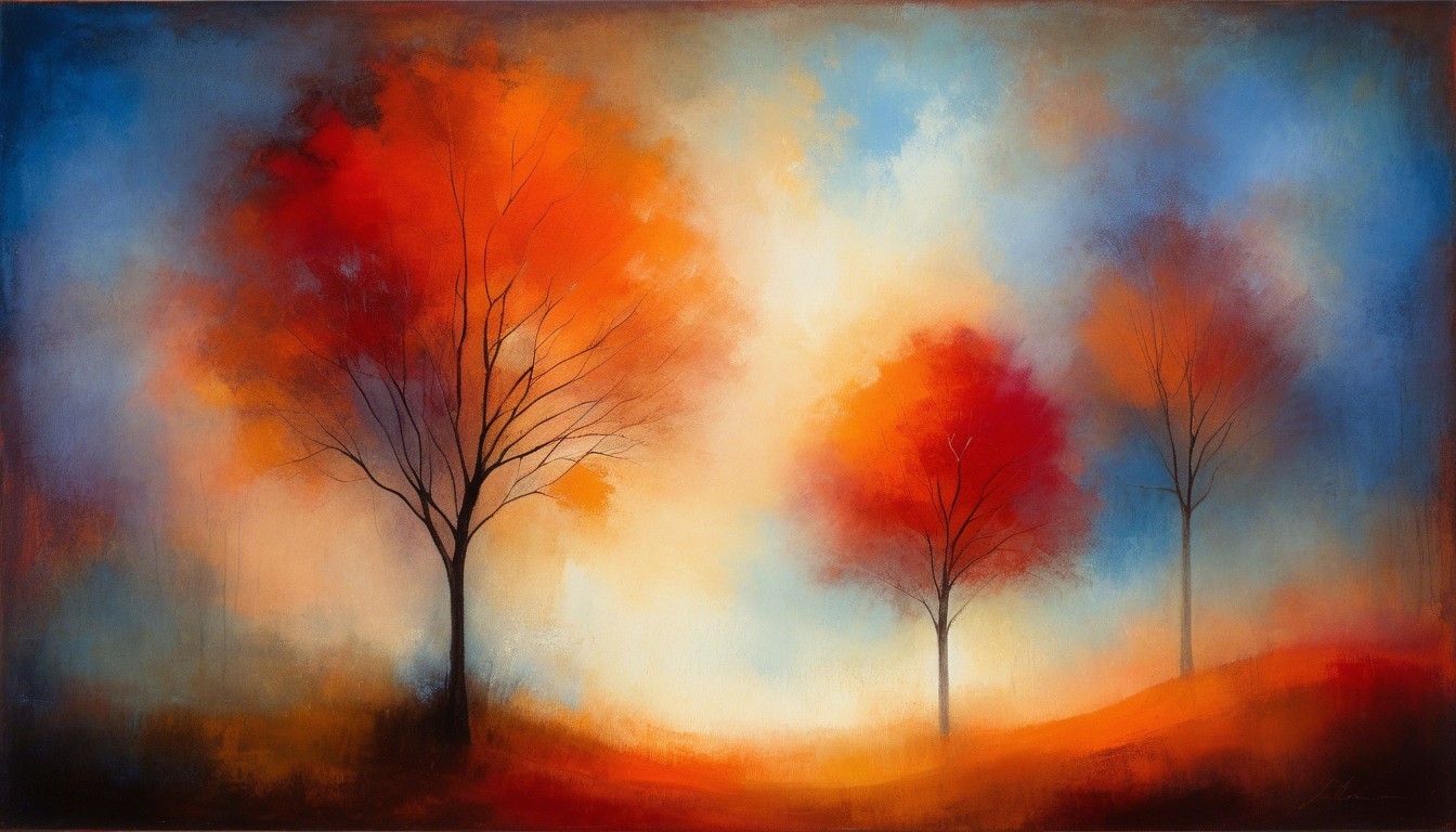 Serene Autumn Landscape with Silhouetted Trees