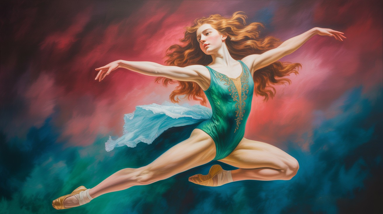 Ballerina in Green Leotard with Colorful Background