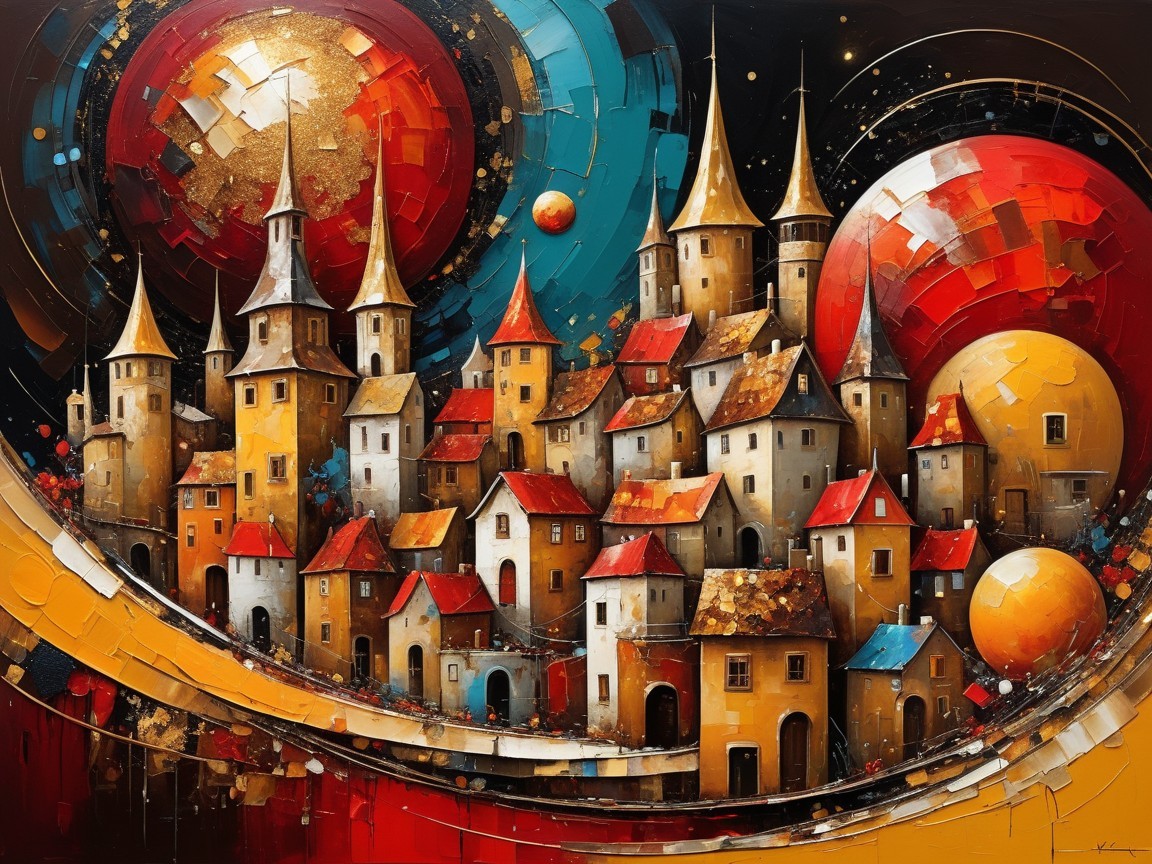 Vibrant Abstract Landscape with Whimsical City