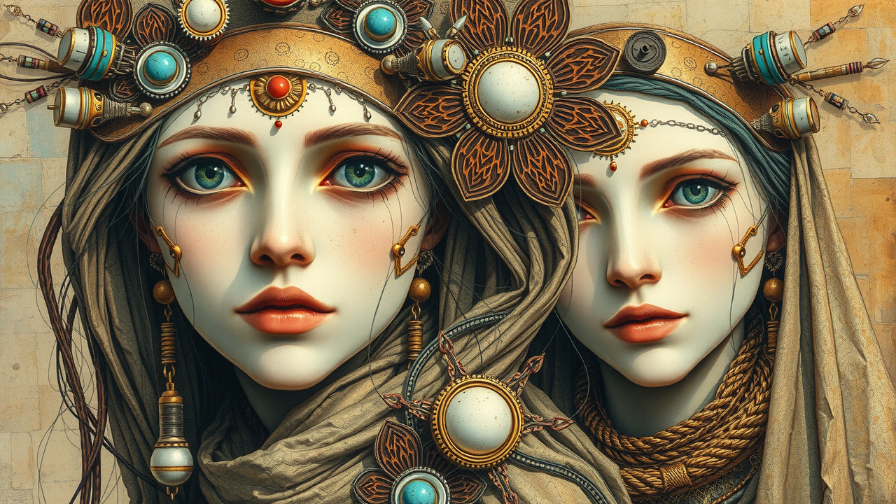 Ethereal Female Figures with Intricate Headpieces