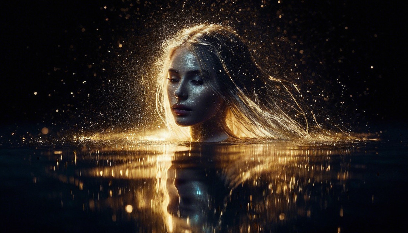 Serene portrait of a young woman in dark water