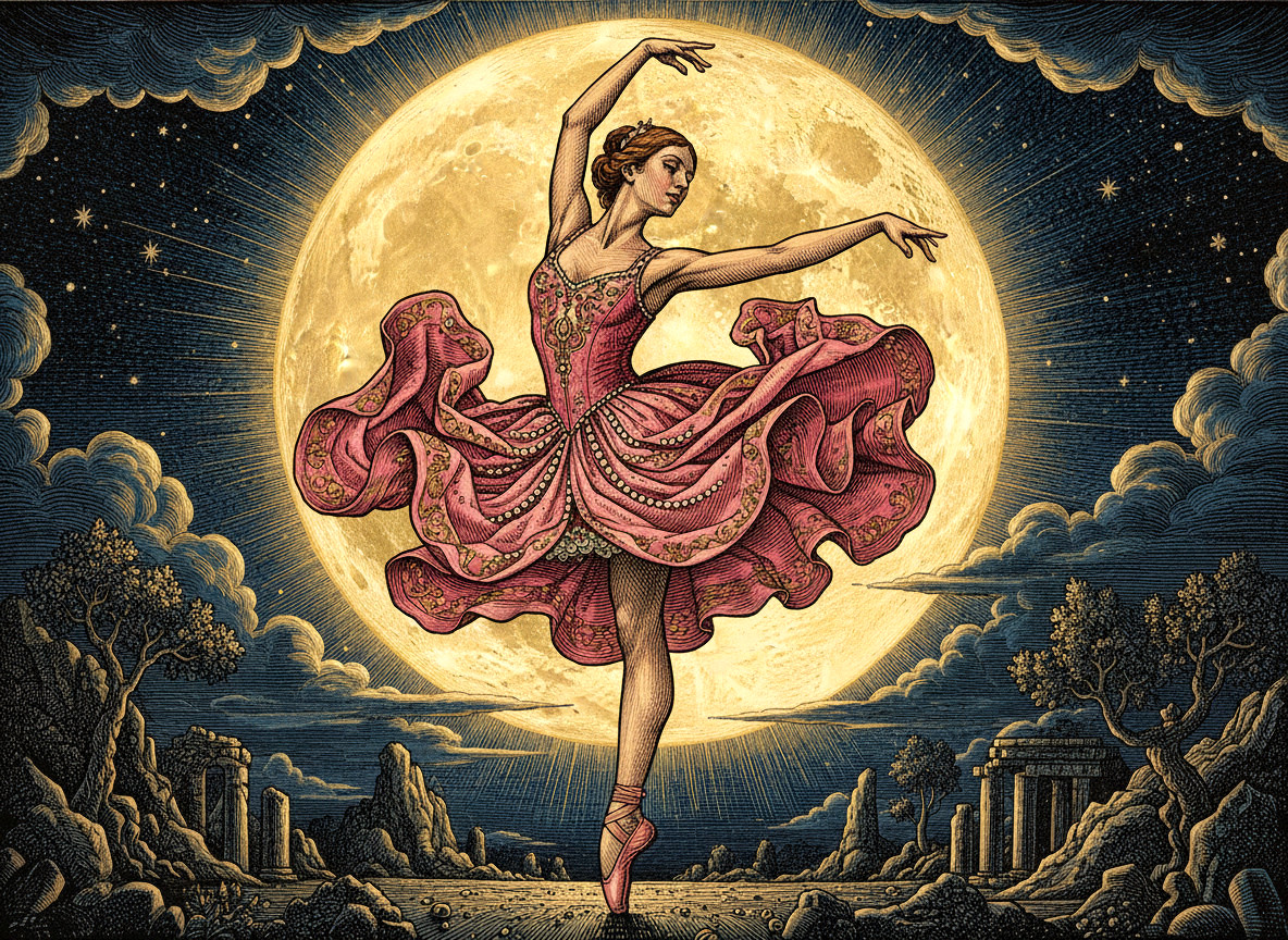 Digital Woodcut Style Ballet Dancer Illustration