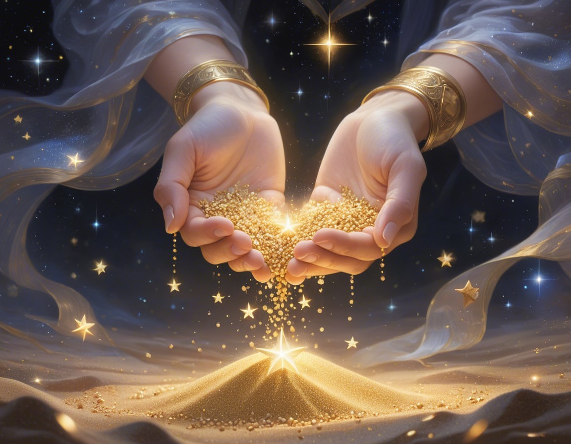 Celestial Scene with Golden Grains and Stars