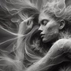 Monochrome Close-Up of Woman with Textured Skin