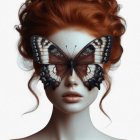 Portrait of a woman with red hair and butterfly mask