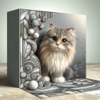 Whimsical Illustration of a Blue-Eyed Cat in Box