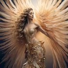 Ornate gown and golden feathered wings in soft light