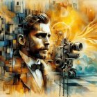 Stylized Portrait of Young Man with Vintage Camera