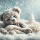 Teddy Bear in Winter Wonderland with Snowflakes