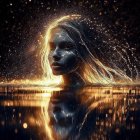 Serene portrait of a young woman in dark water