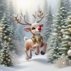 Cartoon Reindeer in a Snowy Winter Wonderland