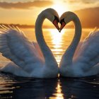 Swans Form Heart Shape on Serene Lake at Sunset