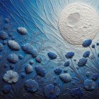 Textured Floral Scene with Moonlit Background