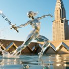 Silver Humanoid Figure with Crystal Sword in Water