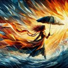 Geometric Illustration of a Figure in a Wave Scene