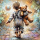 Child in Gray Overalls on Whimsical Colorful Path