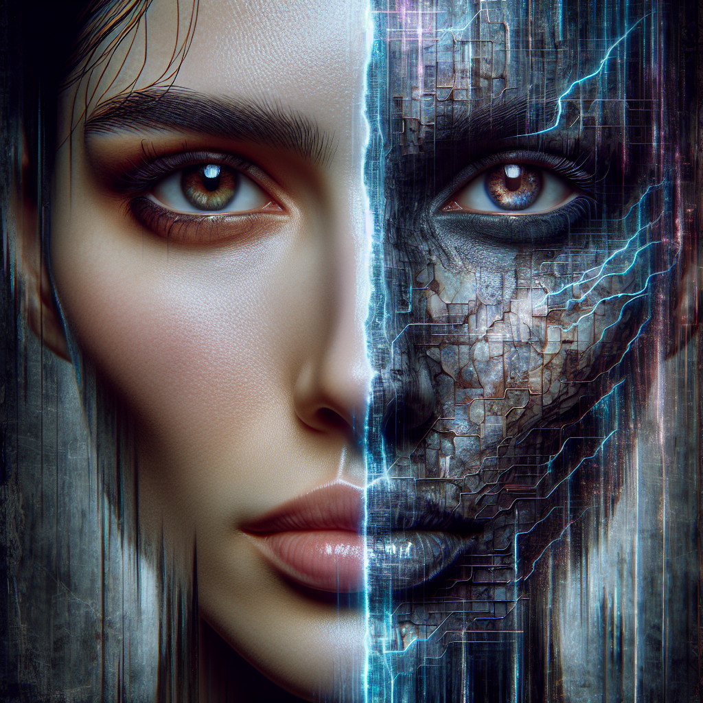 Split Face of Humanity and Cybernetic Elements