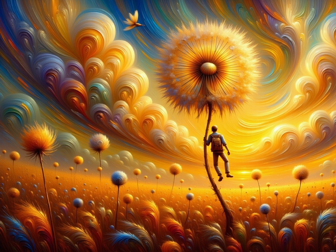 Whimsical Landscape with Colorful Flowers and Skies