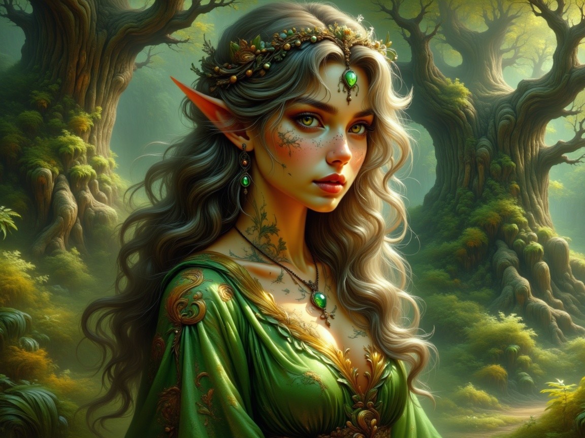 Enchanting Elf in Mystical Forest Setting