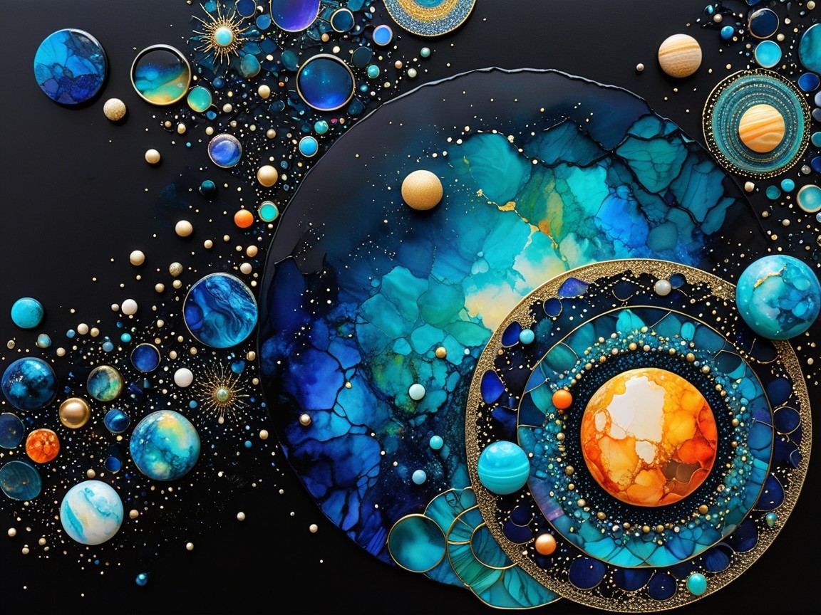 Abstract Cosmic Scene with Vibrant Colors and Patterns