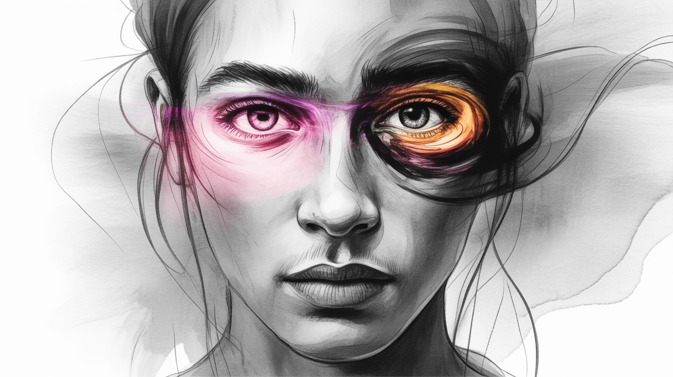 Portrait of a female face with vibrant color blend