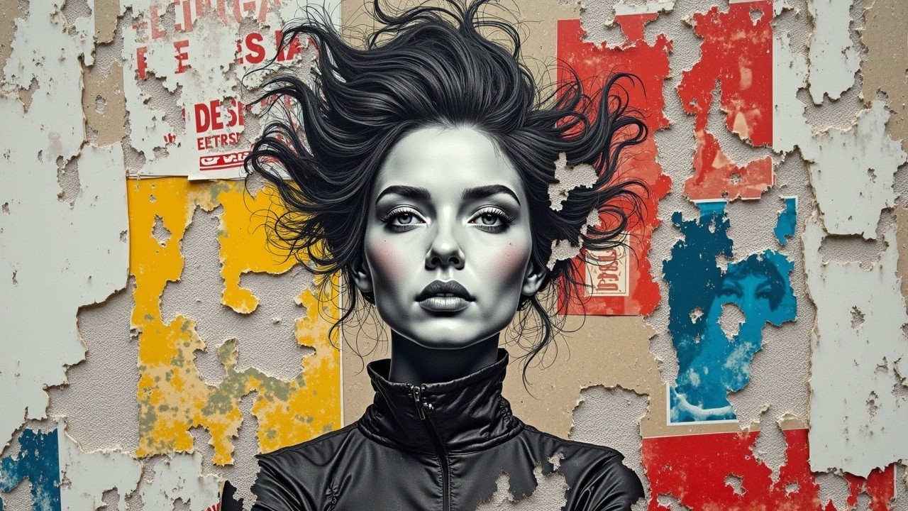 Portrait of a woman with wild hair and colorful backdrop