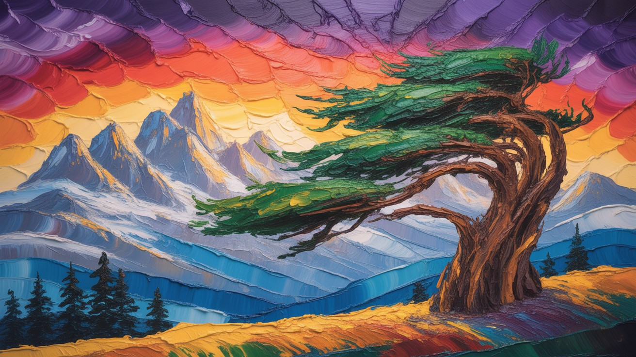Vibrant Landscape with Tree and Dramatic Sky