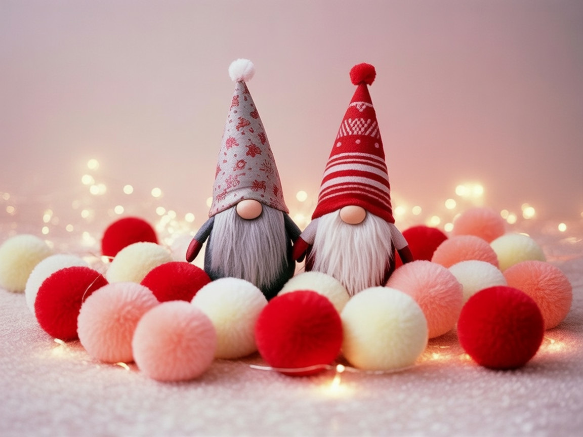 Cheerful gnomes with whimsical hats and pom-poms