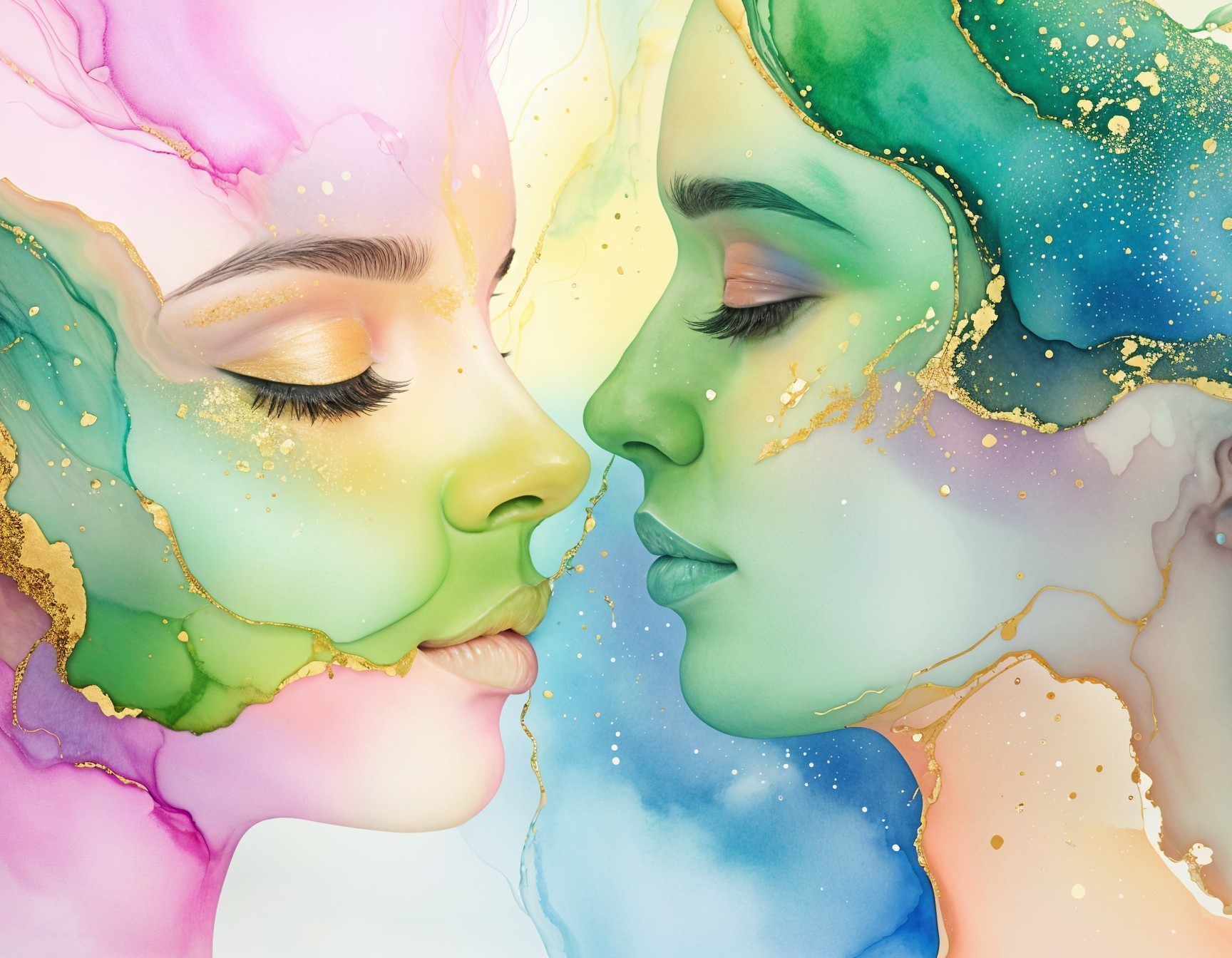 Abstract Illustration of Merging Ethereal Faces